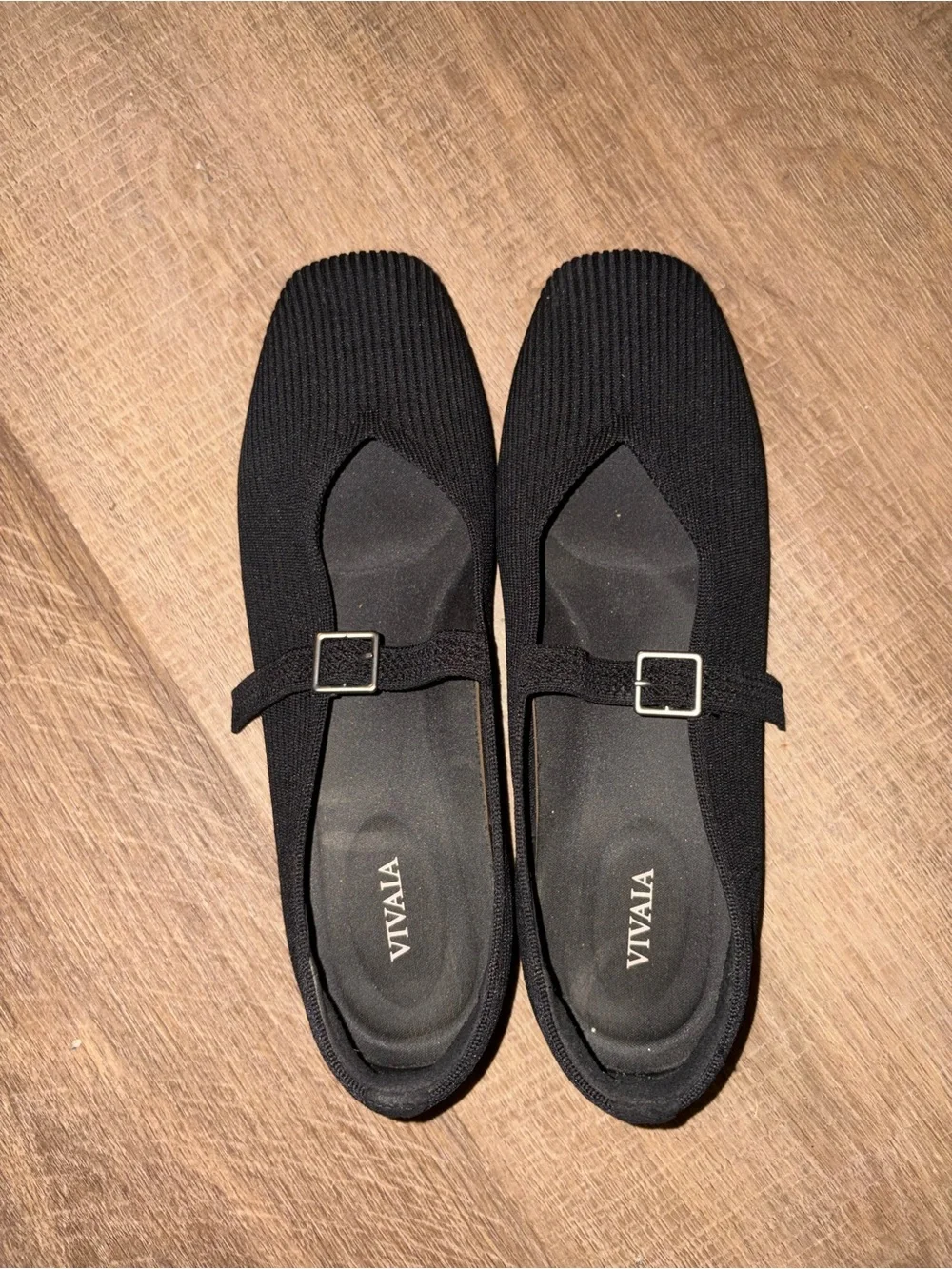 Black Knit Mary Jane Flats with Buckle Strap
